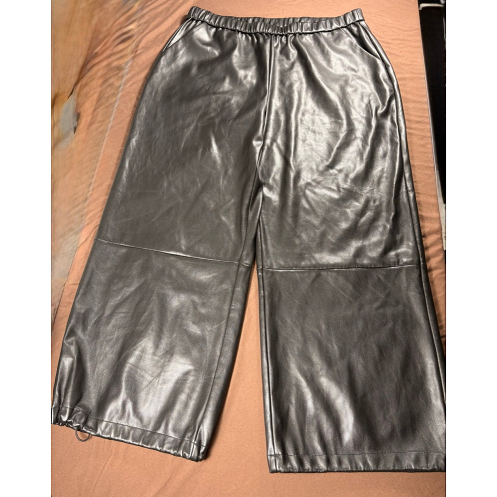 Women's Scoop Black Faux Leather Wide Leg Pants XXL